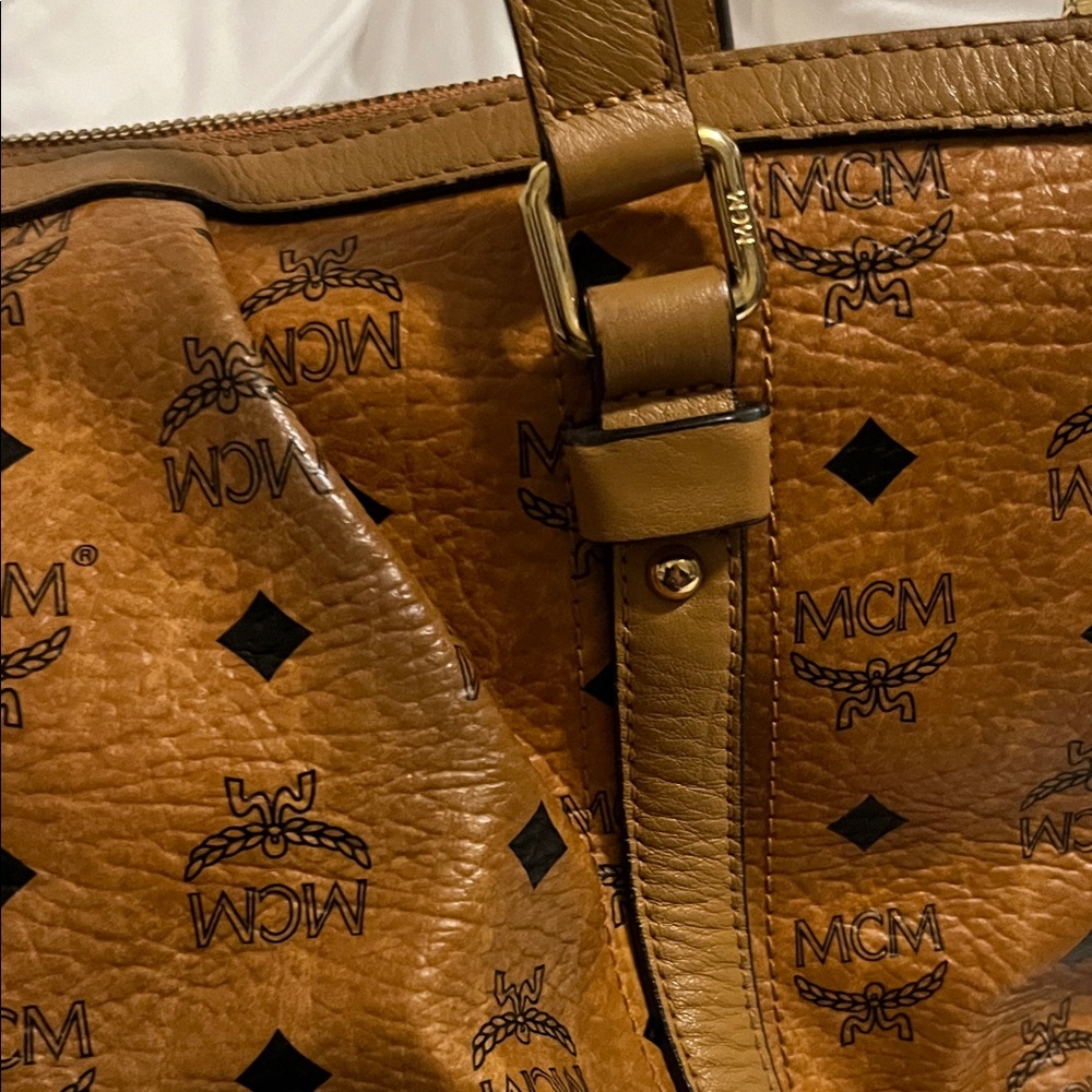 MCM Cognac Visetos Monogram Tote with Gold Plaque - Picture 11 of 16